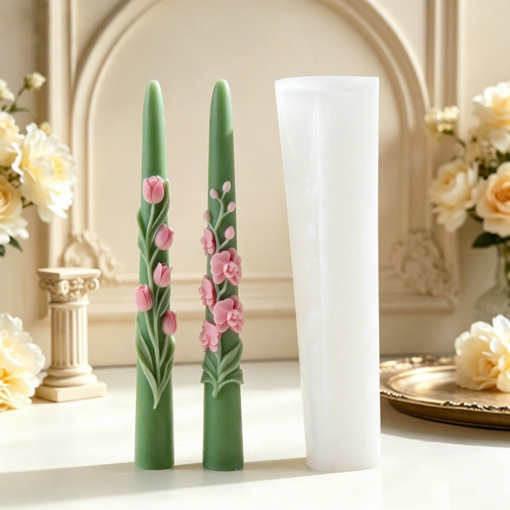 Orchid Phalaenopsis - Lange stokvormige bloemkaars siliconen mal 3D